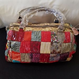 Leather patch handbag